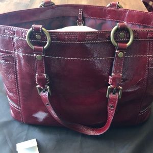 Vintage Coach ruby red leather bucket purse